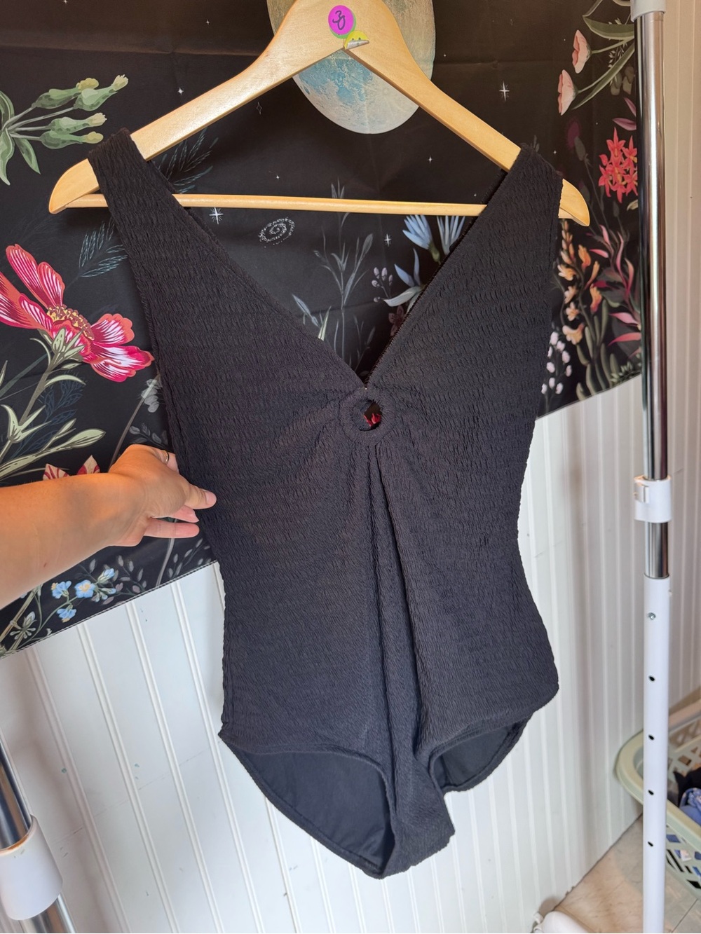 Black Sleeveless V-Neck Textured Bodysuit shade & Shore